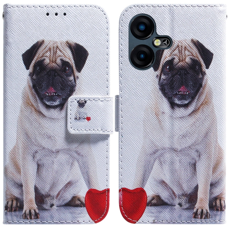 Flip leather phone case with white pug portrait print and magnetic flap