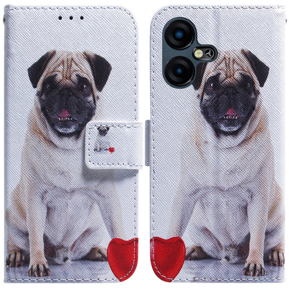 Flip leather phone case with white pug portrait print and magnetic flap