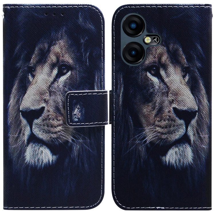 Flip leather phone case with lion portrait print and magnetic flip cover