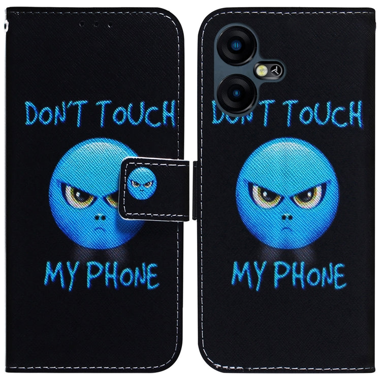 Flip leather phone case with blue alien face and “DONT TOUCH MY PHONE” text