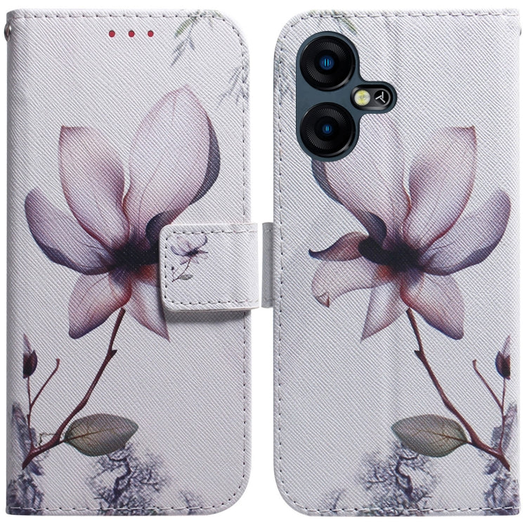 Flip leather phone case with magnolia flower illustration and magnetic flap