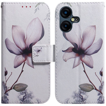 Flip leather phone case with magnolia flower illustration and magnetic flap