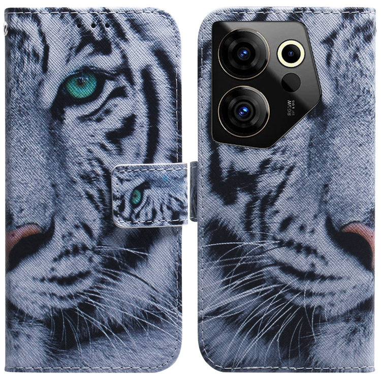 Flip leather phone case with tiger cat portrait print and magnetic flip cover