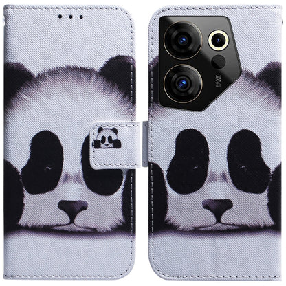 White flip leather phone case with panda face artwork and magnetic front flap