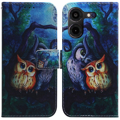 Flip leather phone case with owl illustration and magnetic flap