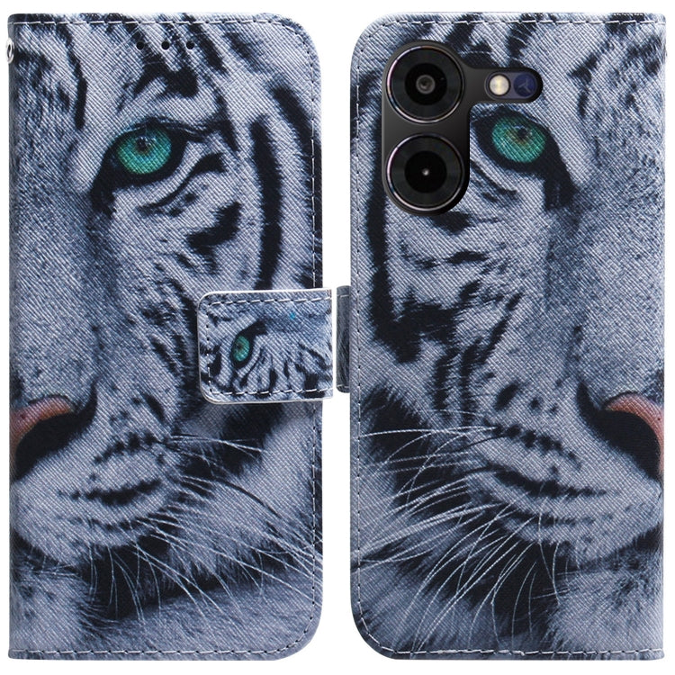 Flip leather phone case with tiger face illustration and magnetic flap