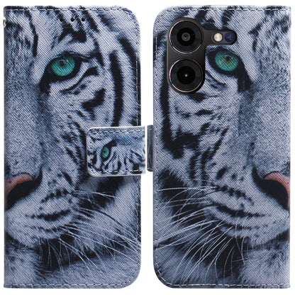 Flip leather phone case with tiger face illustration and magnetic flap
