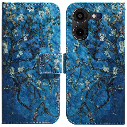 Blue tree-branch print flip leather phone case with magnetic closure and card slot