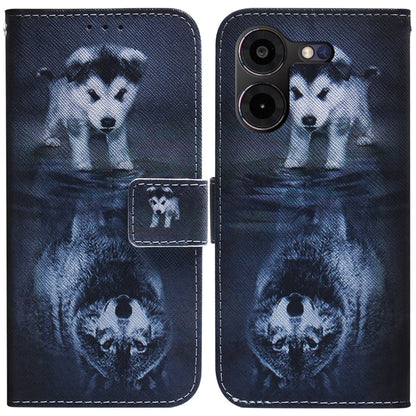 Dark blue husky face and floral print flip leather phone case with card slot