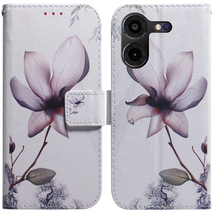 White magnolia flower print flip leather phone case with magnetic closure and card slot