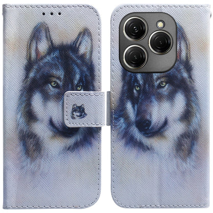 Light blue printed flip leather phone case with wolf face portrait, magnetic flap