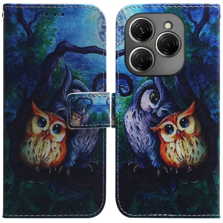 Blue printed flip leather phone case with owl portrait, magnetic flap