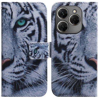 Light blue printed flip leather phone case with tiger face portrait, magnetic flap