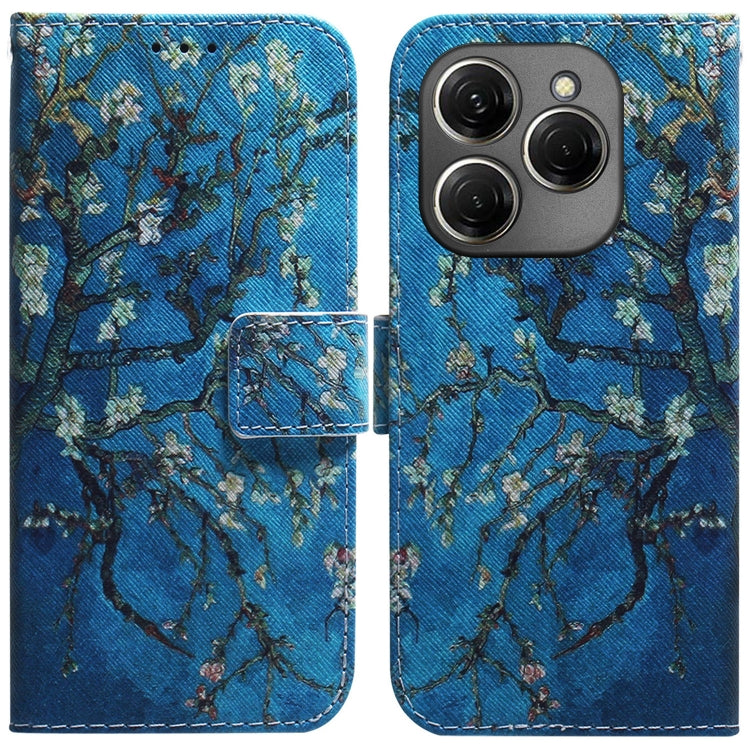 Flip leather phone case with blue tree-branch illustration and magnetic flap