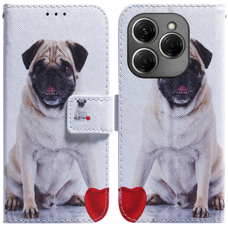 Flip leather phone case with white dog portrait illustration and magnetic flap