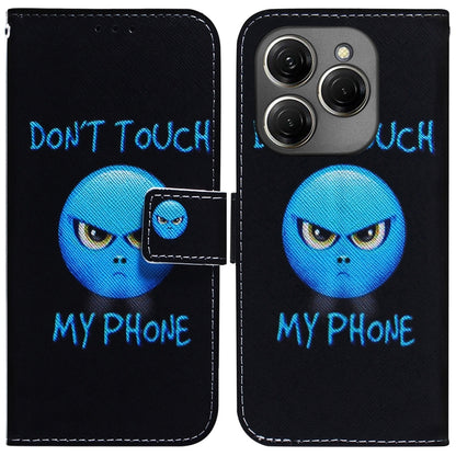 Flip leather phone case with blue alien face graphic and “Don't touch my phone”