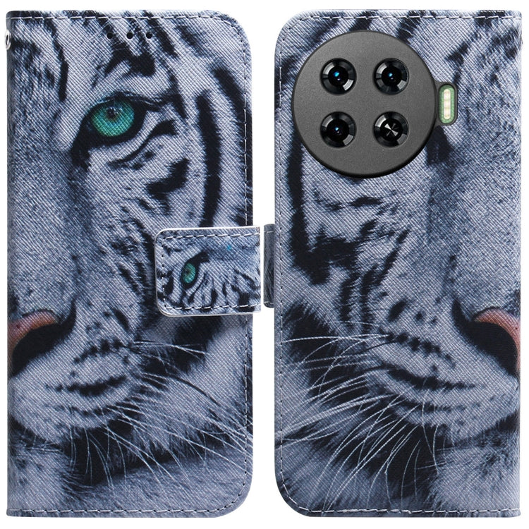 Flip leather phone case with tiger portrait design and magnetic front flap