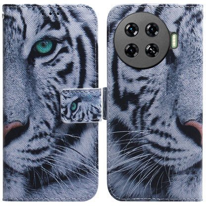 Flip leather phone case with tiger portrait design and magnetic front flap