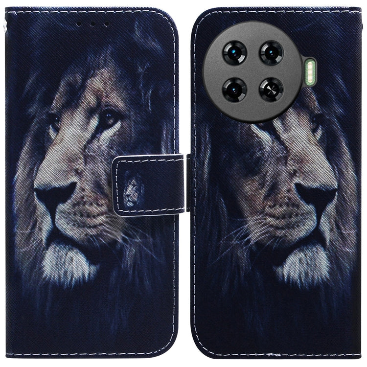 Dark blue printed flip leather phone case with lion portrait, magnetic flap