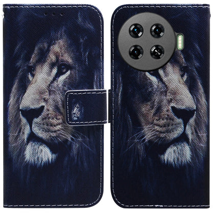 Dark blue printed flip leather phone case with lion portrait, magnetic flap