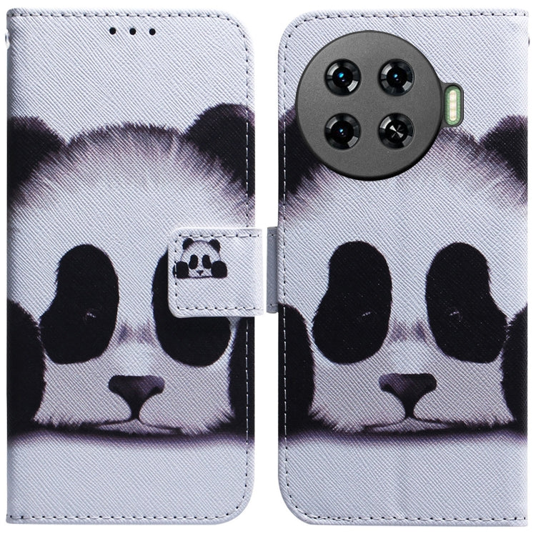 White printed flip leather phone case with panda face design, magnetic flap