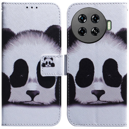 White printed flip leather phone case with panda face design, magnetic flap