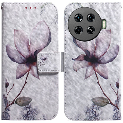 Light gray printed flip leather phone case with magnolia flower design, magnetic flap