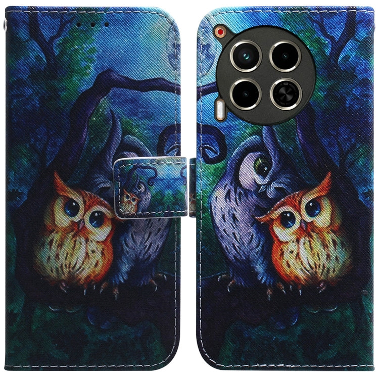 Dark blue leather flip phone case with owl illustration and front card holder