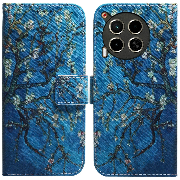 Flip leather phone case with blue abstract tree pattern and magnetic flap
