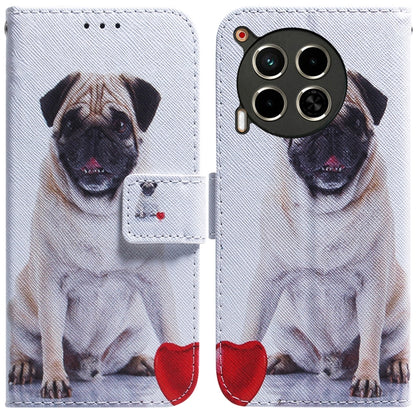 Flip leather phone case with white pug dog print and magnetic front flap