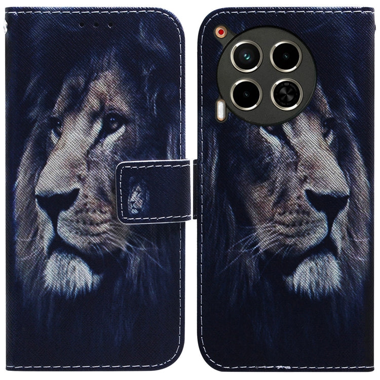 Flip leather phone case with blue lion face art and magnetic closure