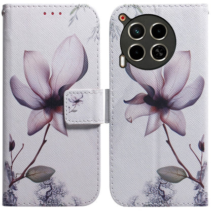 Flip leather phone case with light magnolia flower design and magnetic closure