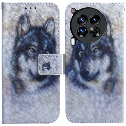 Light blue flip leather phone case with wolf face illustration and card slot