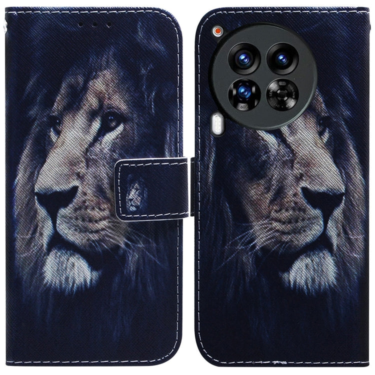 Dark blue flip leather phone case with printed tiger/animal illustration and camera cutout