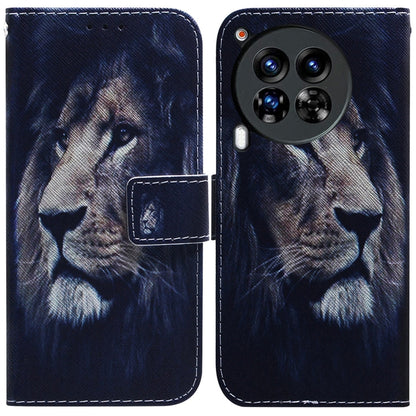 Dark blue flip leather phone case with printed tiger/animal illustration and camera cutout