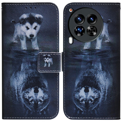 Navy flip leather phone case with printed panda-style animal face and camera cutout