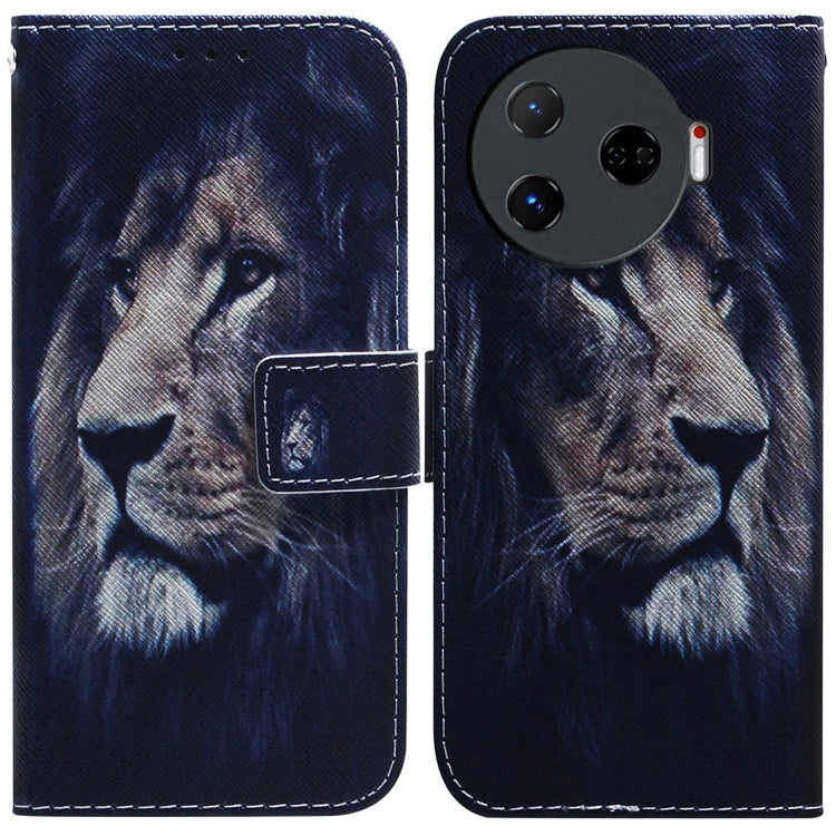 Dark blue flip leather phone case with pug illustration and magnetic side strap