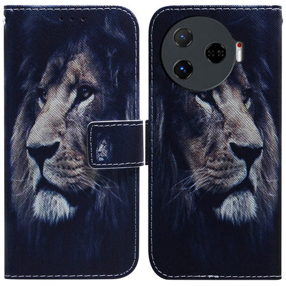 Dark blue flip leather phone case with pug illustration and magnetic side strap