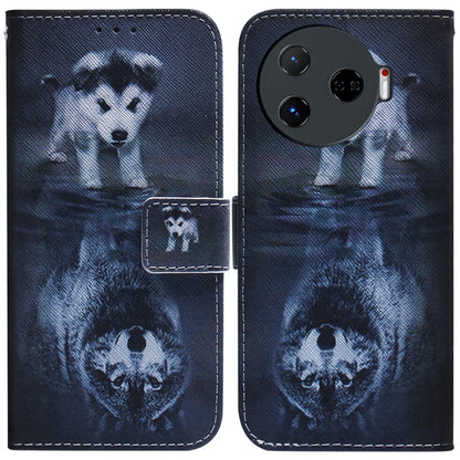 Dark blue flip leather phone case with panda illustration and magnetic side strap