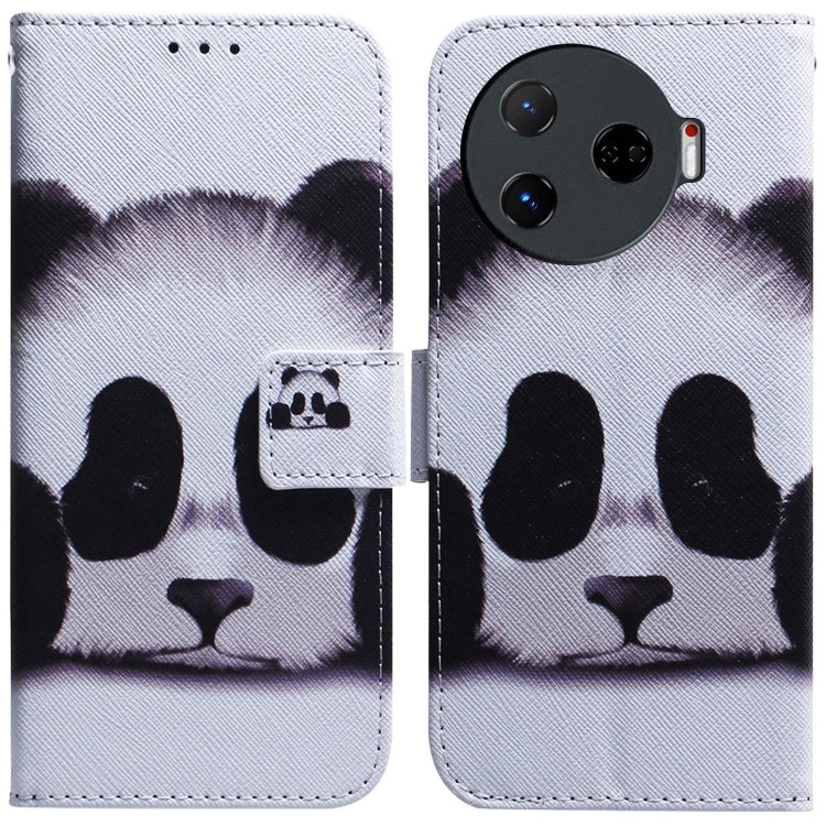 White flip leather phone case with panda illustration and magnetic side strap