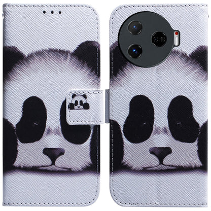 White flip leather phone case with panda illustration and magnetic side strap