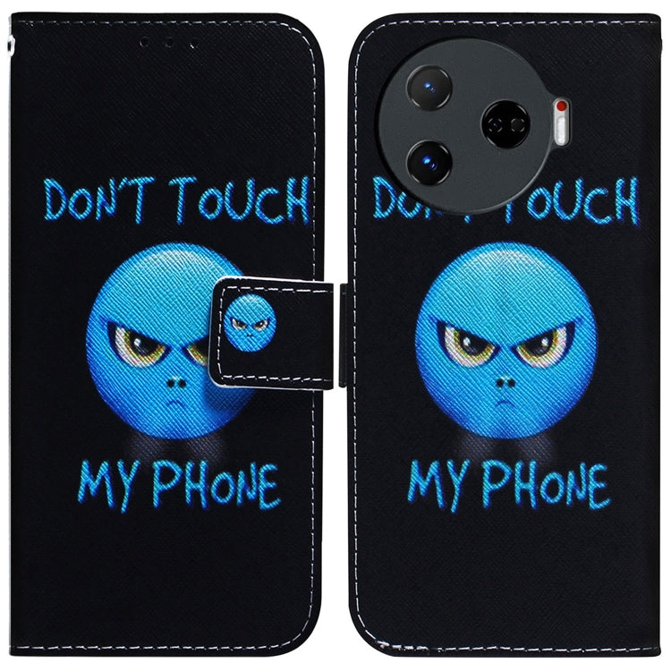 Black flip leather phone case with blue “Don’t Touch My Phone” alien graphic