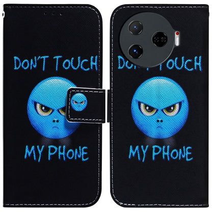Black flip leather phone case with blue “Don’t Touch My Phone” alien graphic