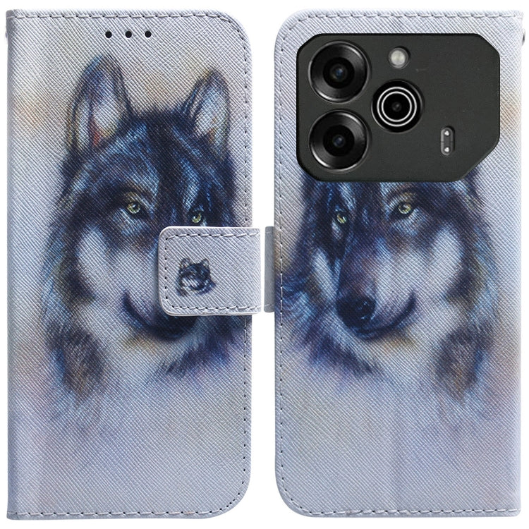 Light blue flip leather phone case with blue wolf face print and card holder