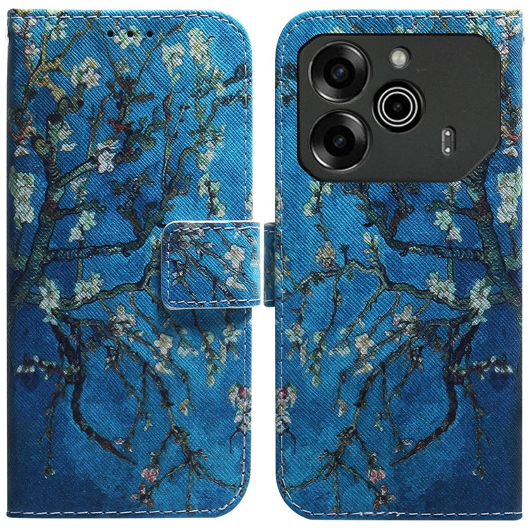 Blue flip leather phone case with leafy vine pattern and card slot window