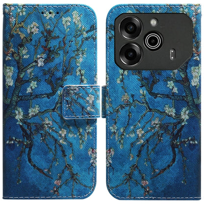 Blue flip leather phone case with leafy vine pattern and card slot window