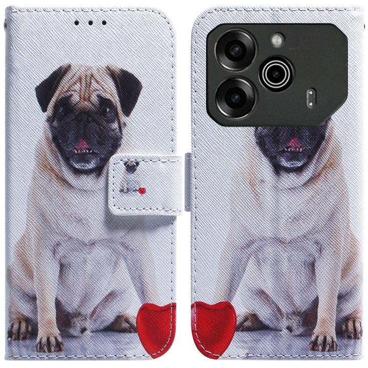 White folding leather phone case with printed dog portrait and side magnetic clasp