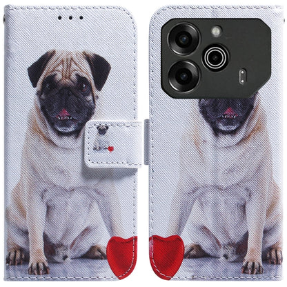 White folding leather phone case with printed dog portrait and side magnetic clasp