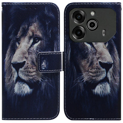 Dark navy folding leather phone case with printed tiger face and stitched flip cover