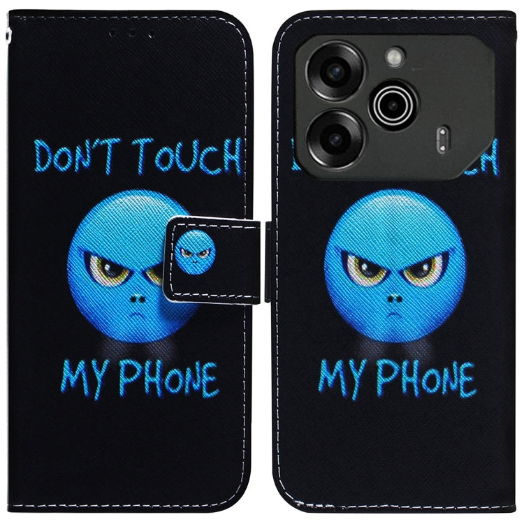 Black folding leather phone case with blue cat graphic, text, and stitched flip cover